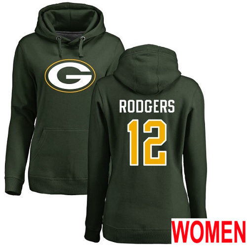 Green Bay Packers Green Women 12 Rodgers Aaron Name And Number Logo Nike NFL Pullover Hoodie